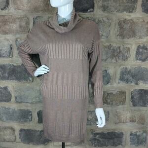 Lulu's Dress Woman's Small Mini Morning Coffee Brown Ribbed Cowl‎ Neck Neutral